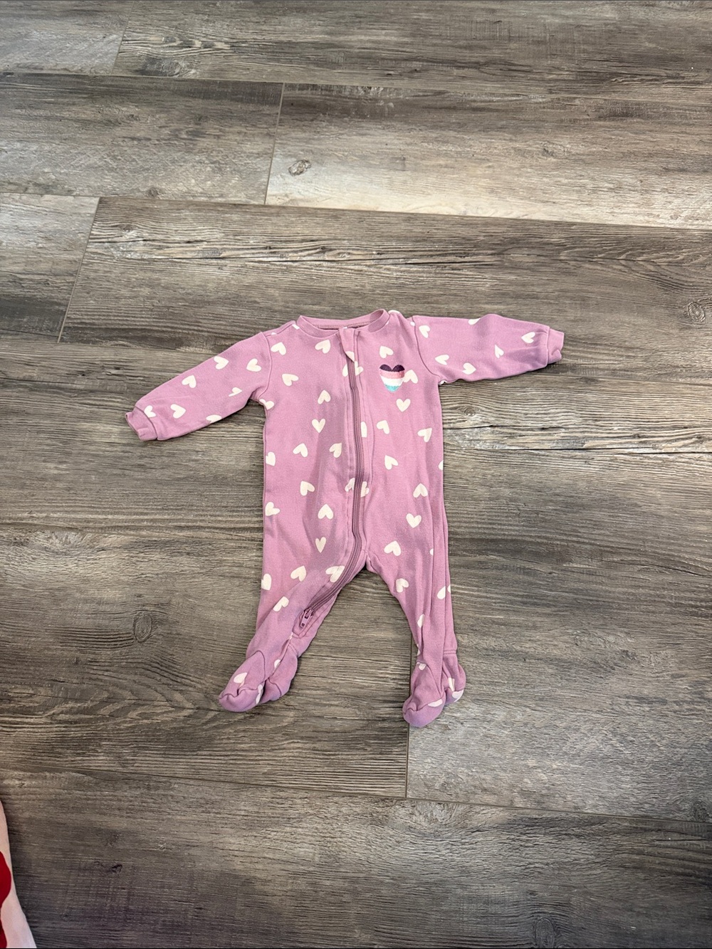 Pekkle Girls' Pink Heart Print Footed One-Piece Pajamas